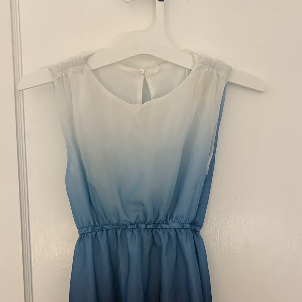Blue and White Sleeveless Dress